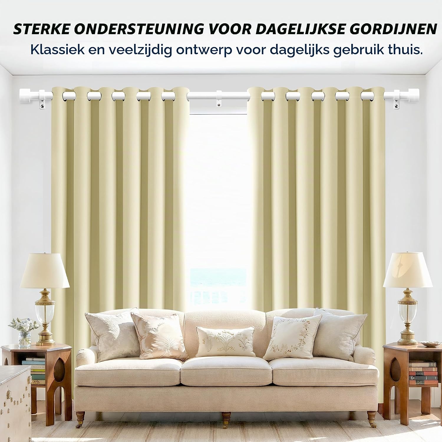 Detalle de Deconovo FRSN000488Y-S797 uitschuifbare gordijnroede, wit metaal Ø19 mm