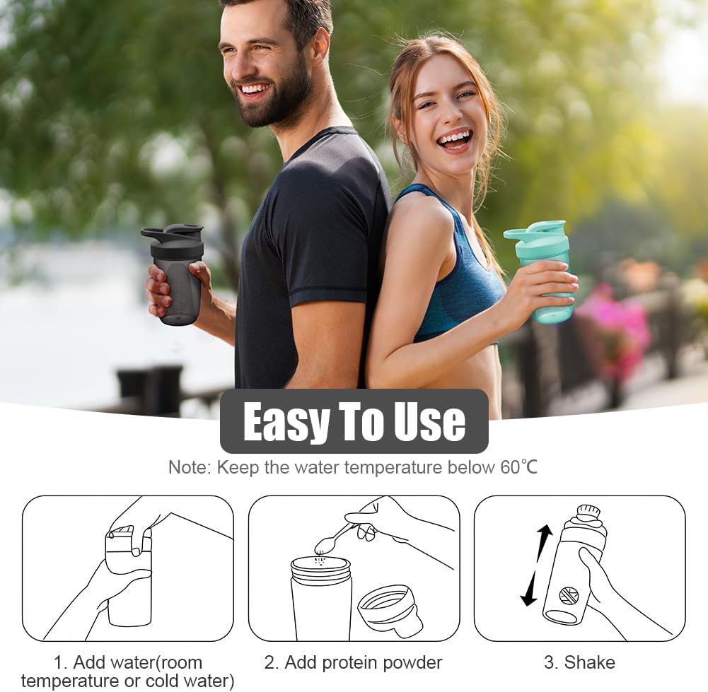 Detalle 2 de Alaoo Bottiglia Shaker Wave da 400 ml (2 pezzi) con tappo a vite, sfera metallica e maniglia