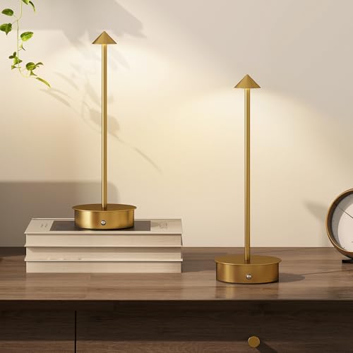 Detalle de HOMCOM Juego de 2 Lámparas de Mesa Recargables por USB: control táctil y 3 temperaturas de color en un diseño dorado