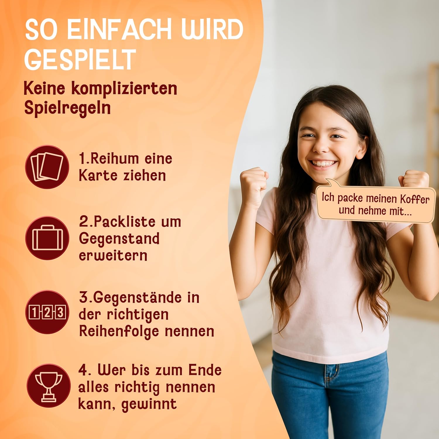 Detalle de LIKARTO Ich packe Meinen Koffer Spiel – Lernspiel 4–9 Jahre