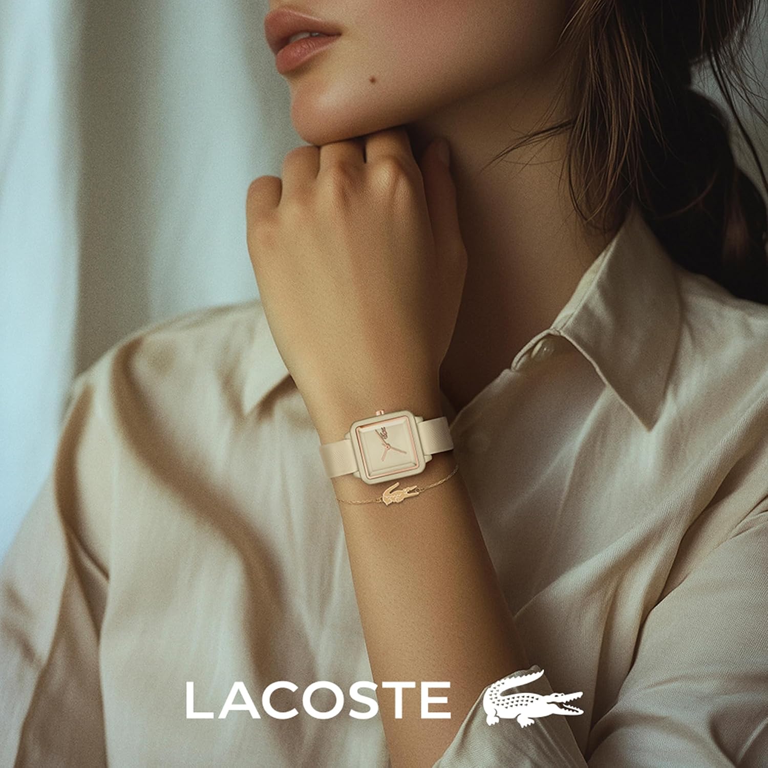 Detalle de Lacoste Gliederarmband Damen – Crocodile Kollektion in Silber, Gelbgold oder Nelkengold