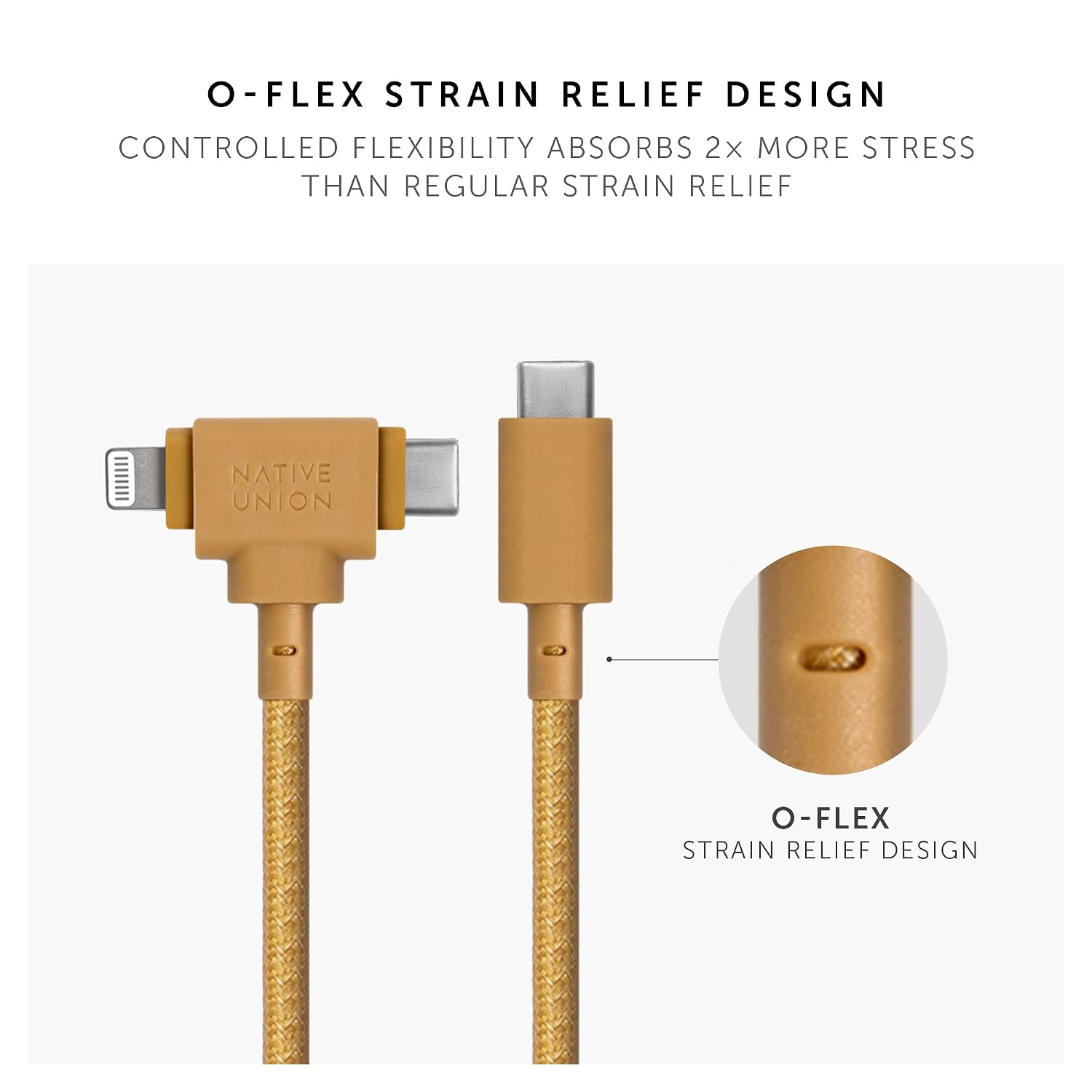 Detalle de Native Union Belt Cable Duo 1.5m/5ft ultra-strong braided 2-in-1 MFi charging cable (Lightning & Type-C) – Kraft