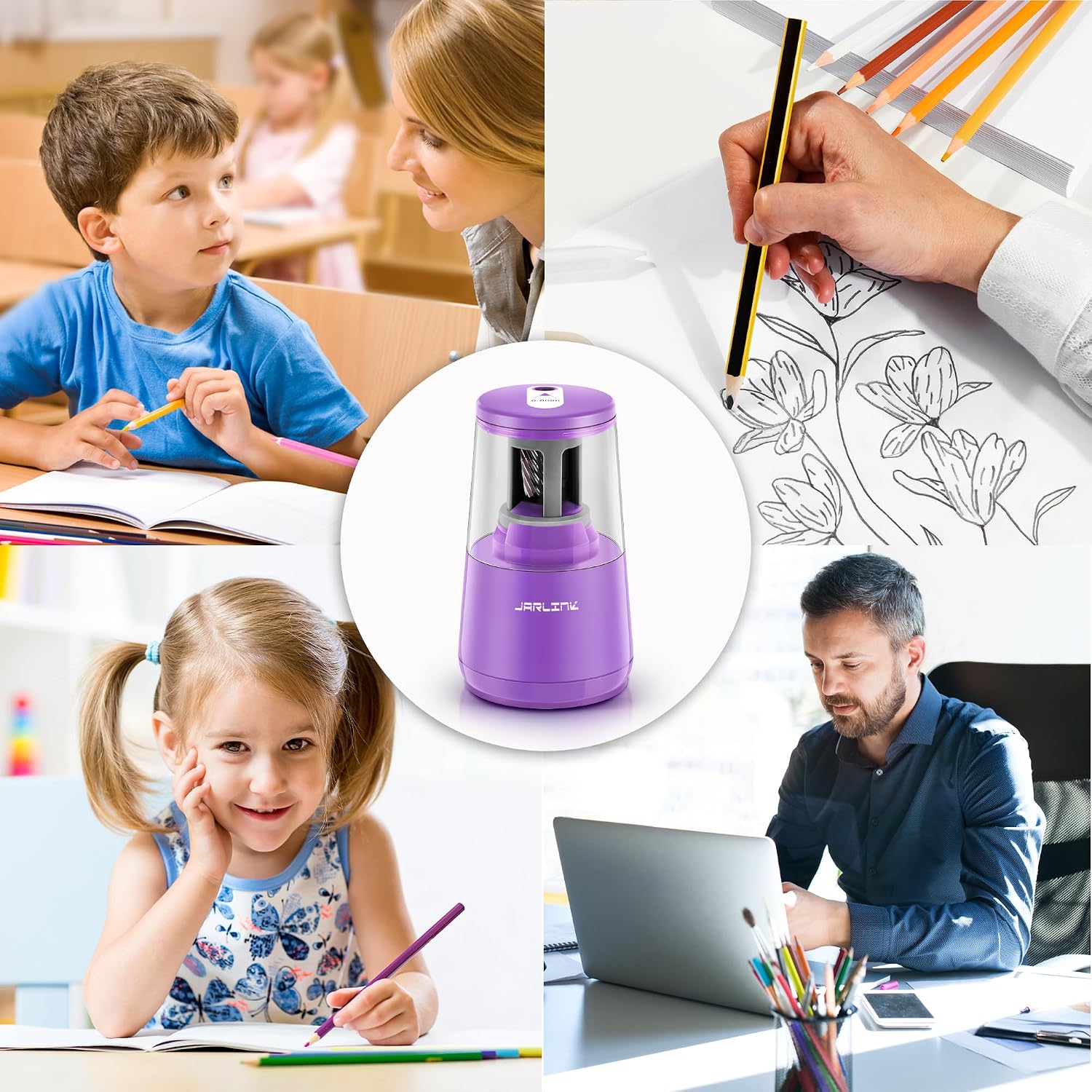 Thumbnail 6 de JARLINK Electric Pencil Sharpener, Heavy-Duty Helical Blade, Auto-Stop, Purple