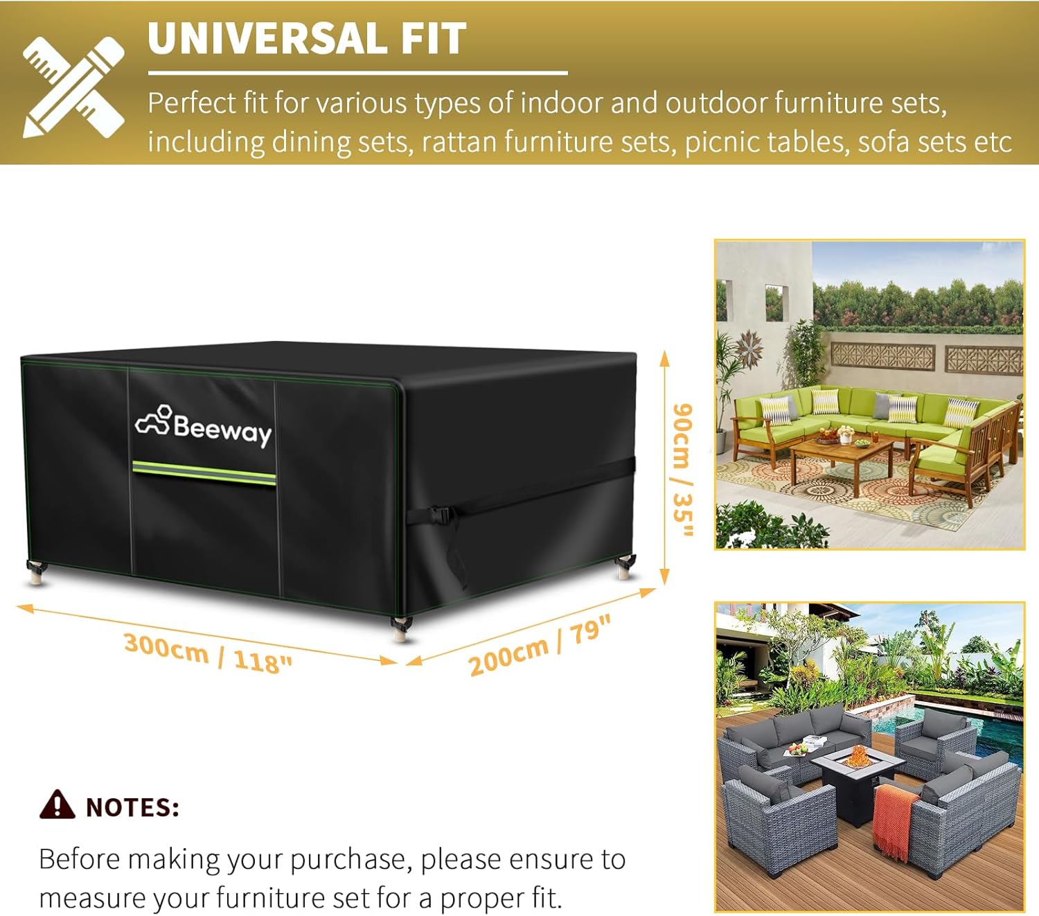 Thumbnail 1 de BEEWAY Garden Furniture Cover With Air Vent – 300x200x90cm, Waterproof & Windproof, 420D Oxford