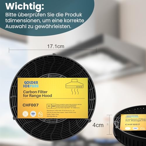 Detalle de GOLDEN ICEPURE Aktivkohlefilter für Elica CFC0140343, rund, 2er-Pack