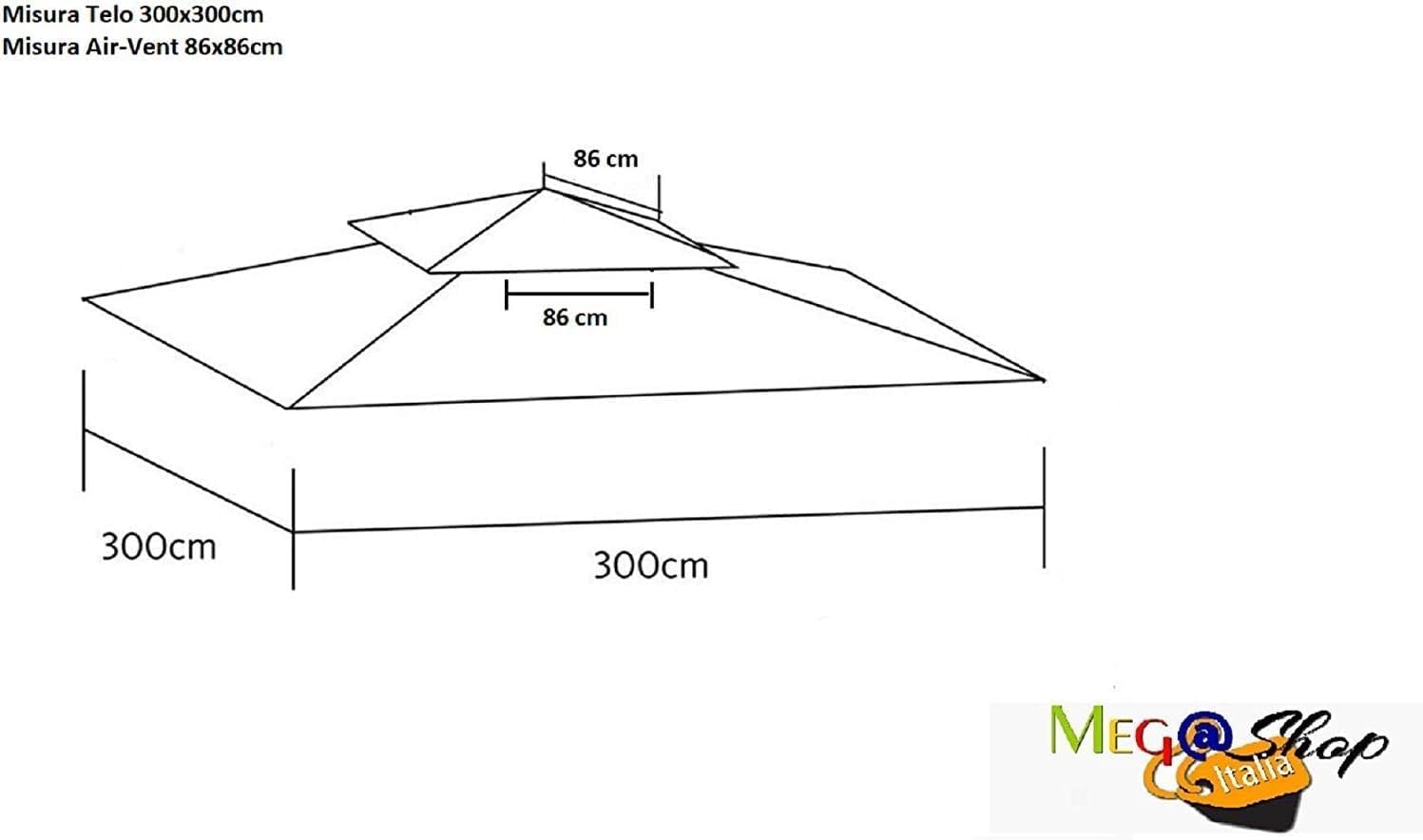 Detalle de Top Toile de Couverture 3x3 m pour tonnelle de Rechange – Écru avec Airvent