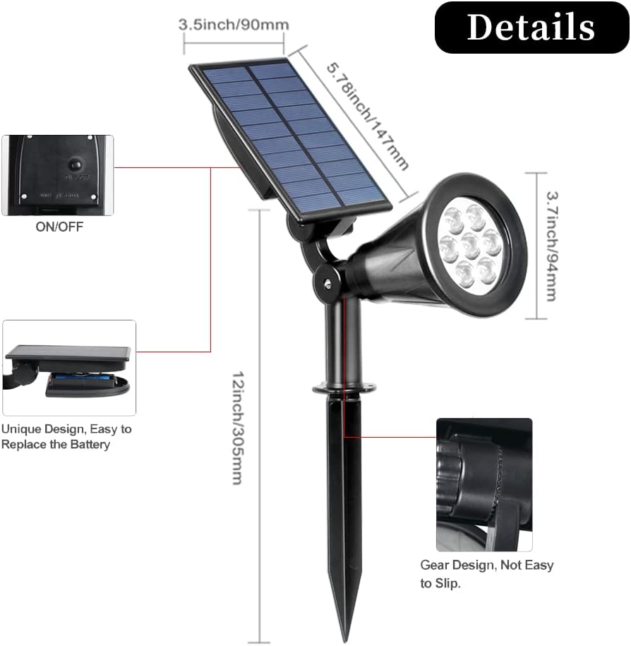 Detalle de ILIKEPOW Solar Lights Outdoor Bright Spotlight with 7 LEDs, 6000K Daylight White, 2-in-1 Wall/Ground Light