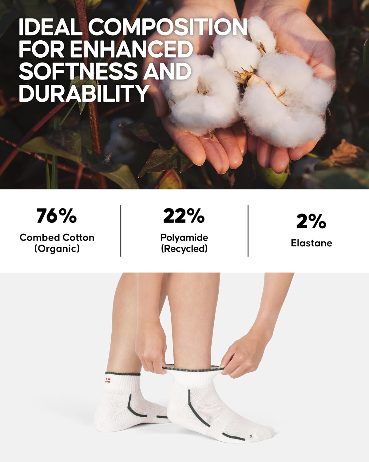 Thumbnail 4 de DANISH ENDURANCE Organic Cotton Athletic Quarter Socks – Unisex, Anti‑Blister Cushioned & Breathable