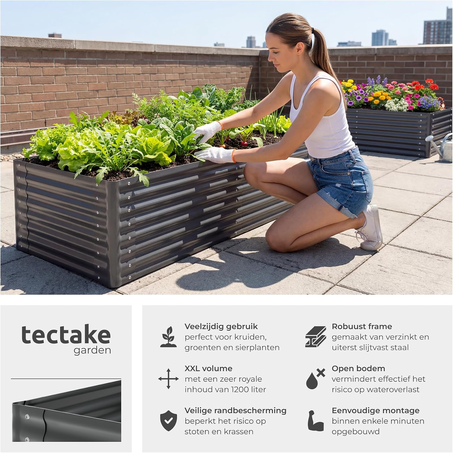 Detalle 2 de tectake 406437 verhoogde plantenbak van verzinkt staal, 1200 liter