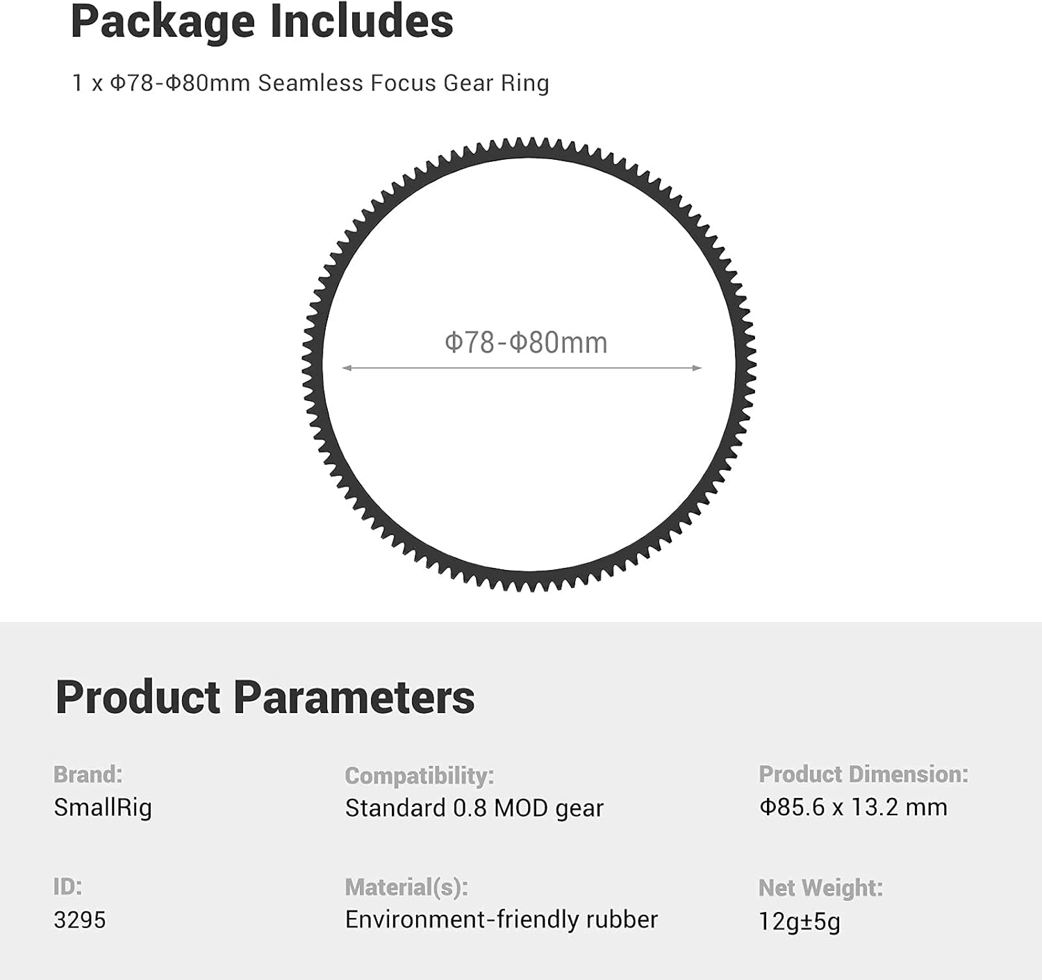 Thumbnail 4 de SMALLRIG 3295 Focus Gear Ring 360° pour objectifs Ø78–Ø80 mm (follow focus)