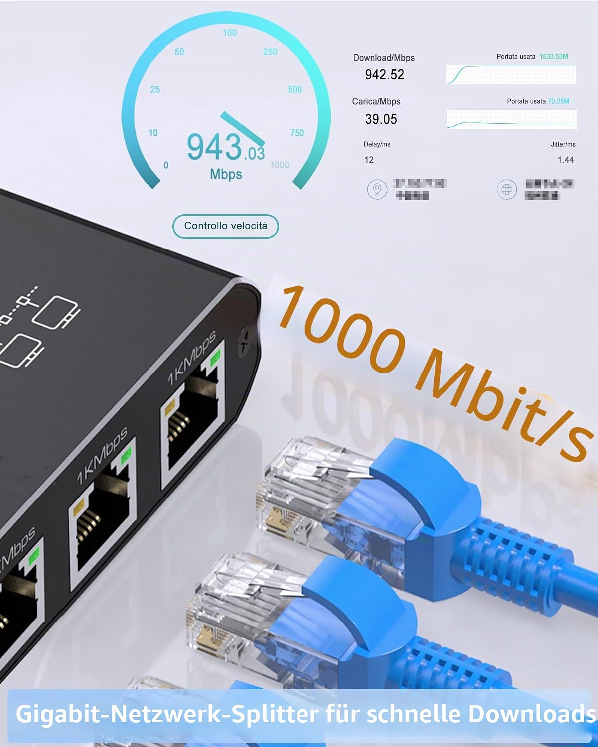 Thumbnail 2 de LAN Splitter 1 auf 4 mit USB‑C Netzteil – 4‑Port Gigabit‑LAN‑Switch (1 Eingang, bis zu 4 Geräte)