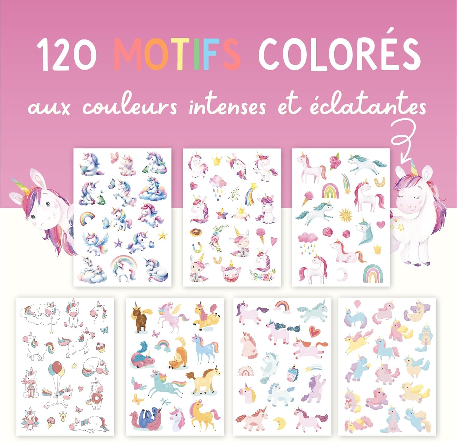 Thumbnail 1 de Famifidus 120 tatouages temporaires pour enfant (peau respectée) – motifs éphémères, application à l’eau