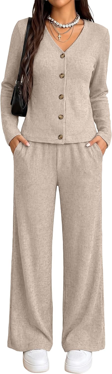 Detalle de WIHOLL Women's Ribbed Knit Loungewear Set
