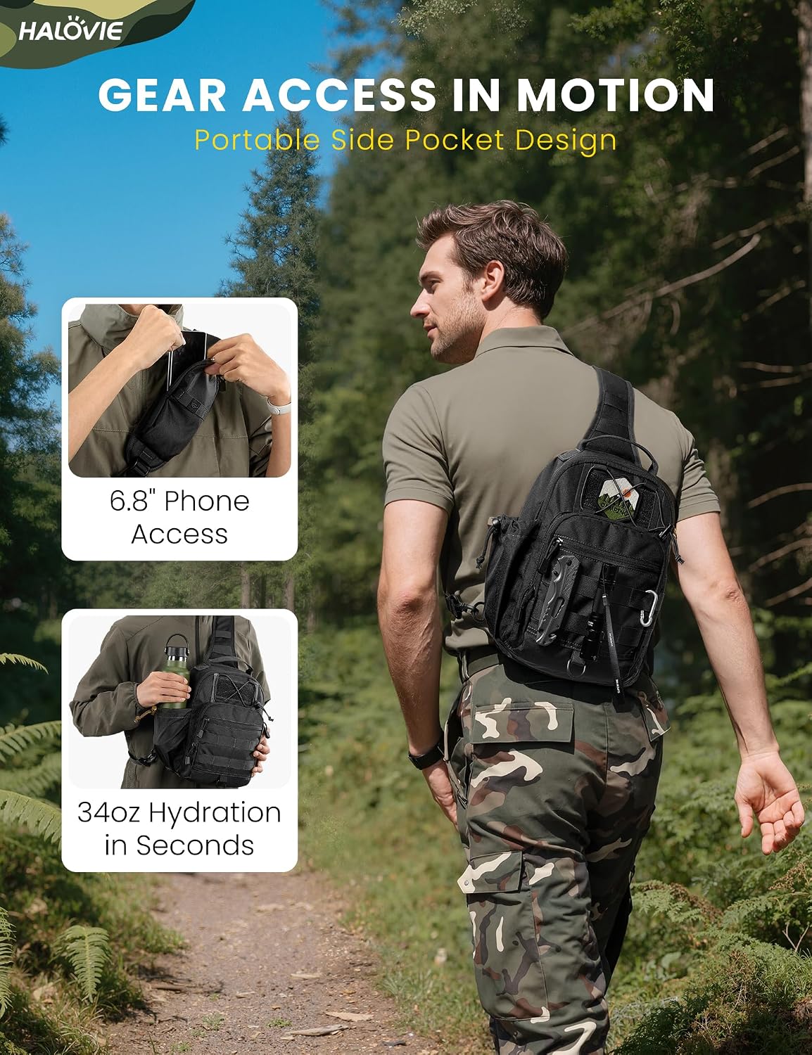 Detalle de HALOVIE Taktische Brusttasche Herren Sling Bag – Anti-Diebstahl, MOLLE, 8 L, 600D Nylon