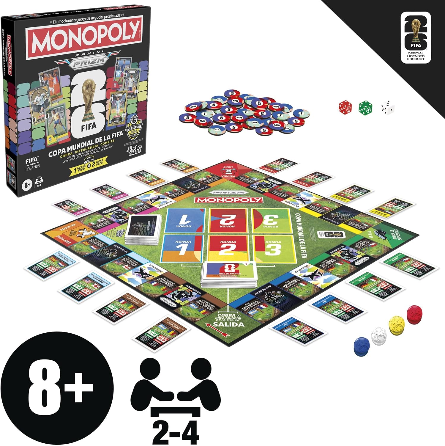 Detalle de Monopoly Panini Prizm Copa Mundial de la FIFA 2026 - Juego de Mesa con Cartas Coleccionables