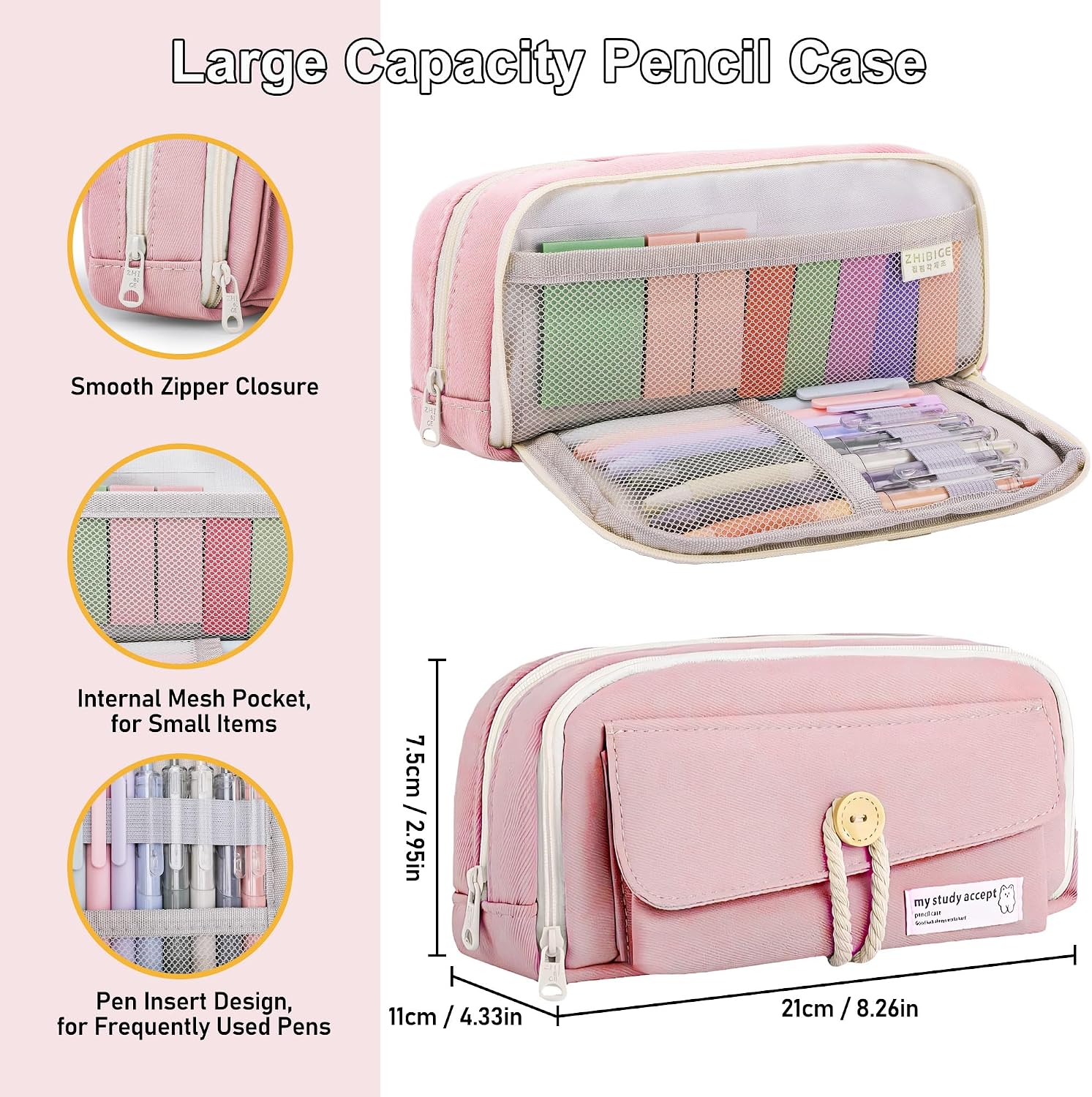 Detalle de COZCLAM 32pcs Aesthetic Stationery Set with Pink Pencil Case – Pastel Highlighters, Colour Pens and Magnetic Bookmarks