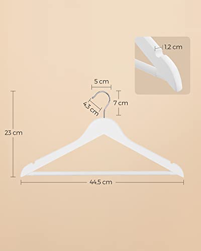 Detalle de SONGMICS Perchas de madera maciza CRW03W-20 (juego de 20) con gancho giratorio 360° y barra antideslizante