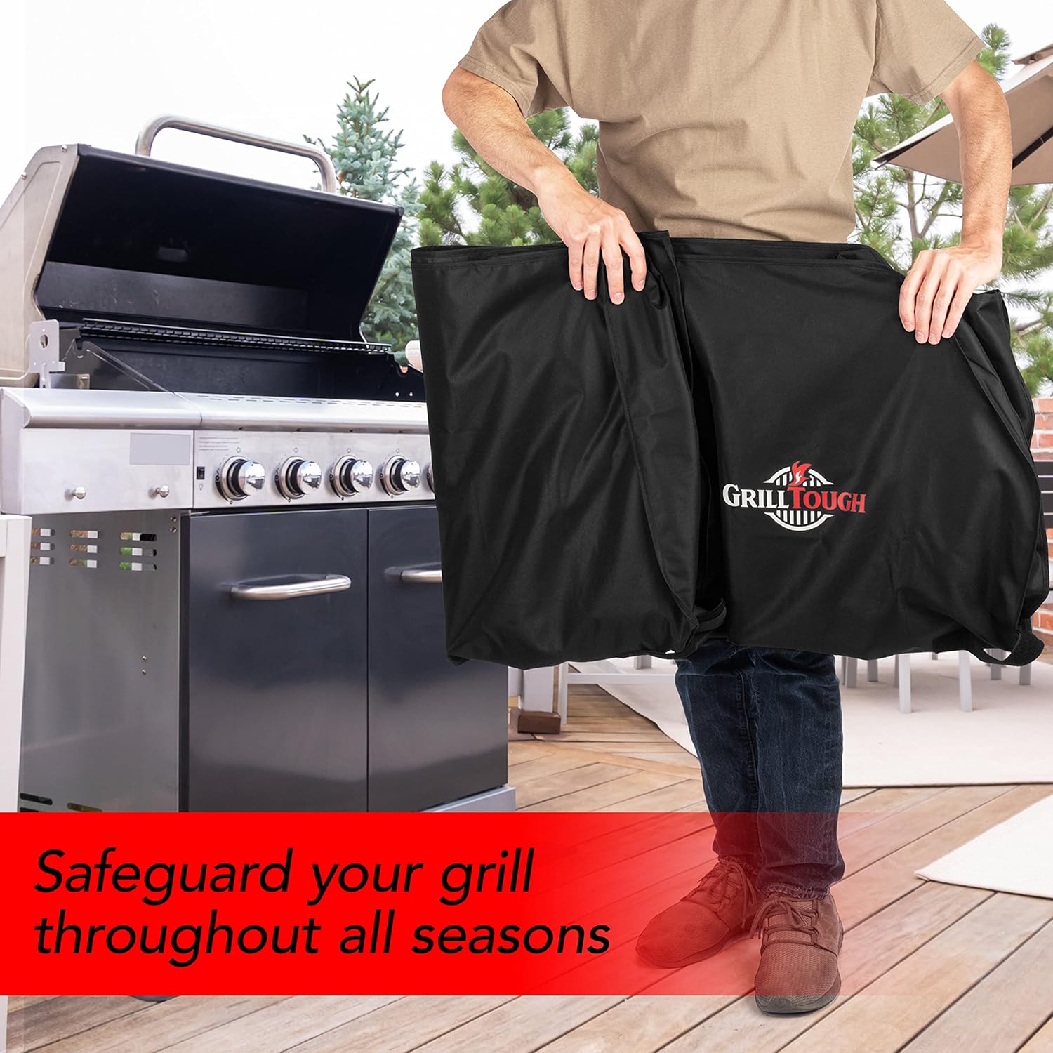 Thumbnail 5 de GrillTough heavy duty waterproof BBQ grill cover (152 x 71 x 112 cm) with adjustable straps