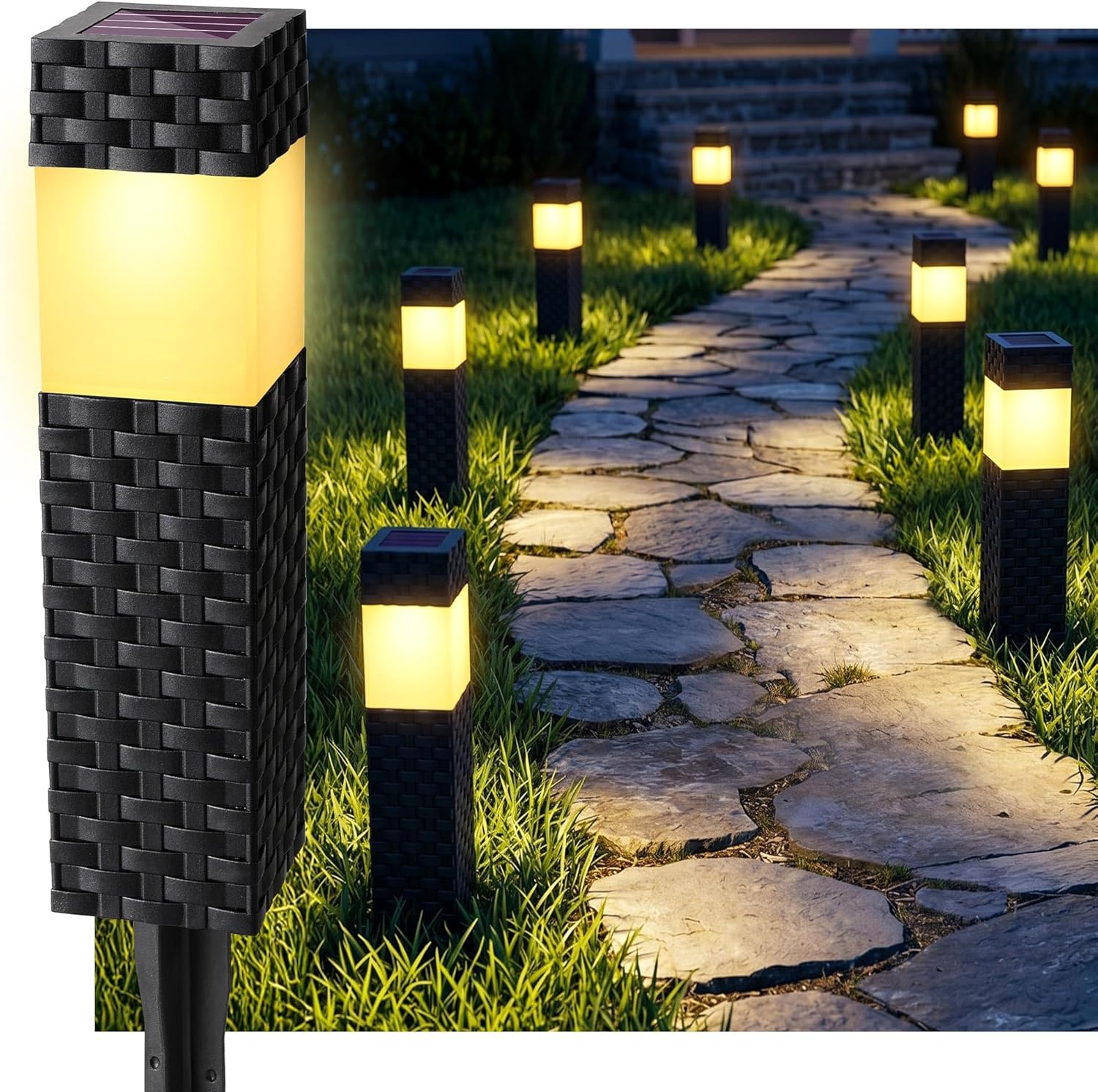 Detalle de Joomer Luces Solares LED Exterior Jardín — Pack 8, IP65, Luz Solar para Caminos y Terraza