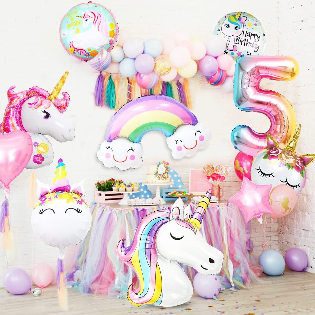 Thumbnail 5 de Aurasky Luftballon Einhorn 5 – 3D Folienballon-Set XXL mit Regenbogen, Stern, Herz & Einhorn-Dekoteilen