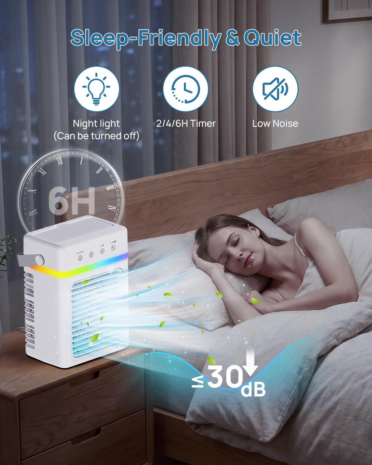 Detalle de Portable Mini Air Conditioner with 900ML Tank — 4-in-1 USB-C Cooler for Office, Bedroom, Kitchen
