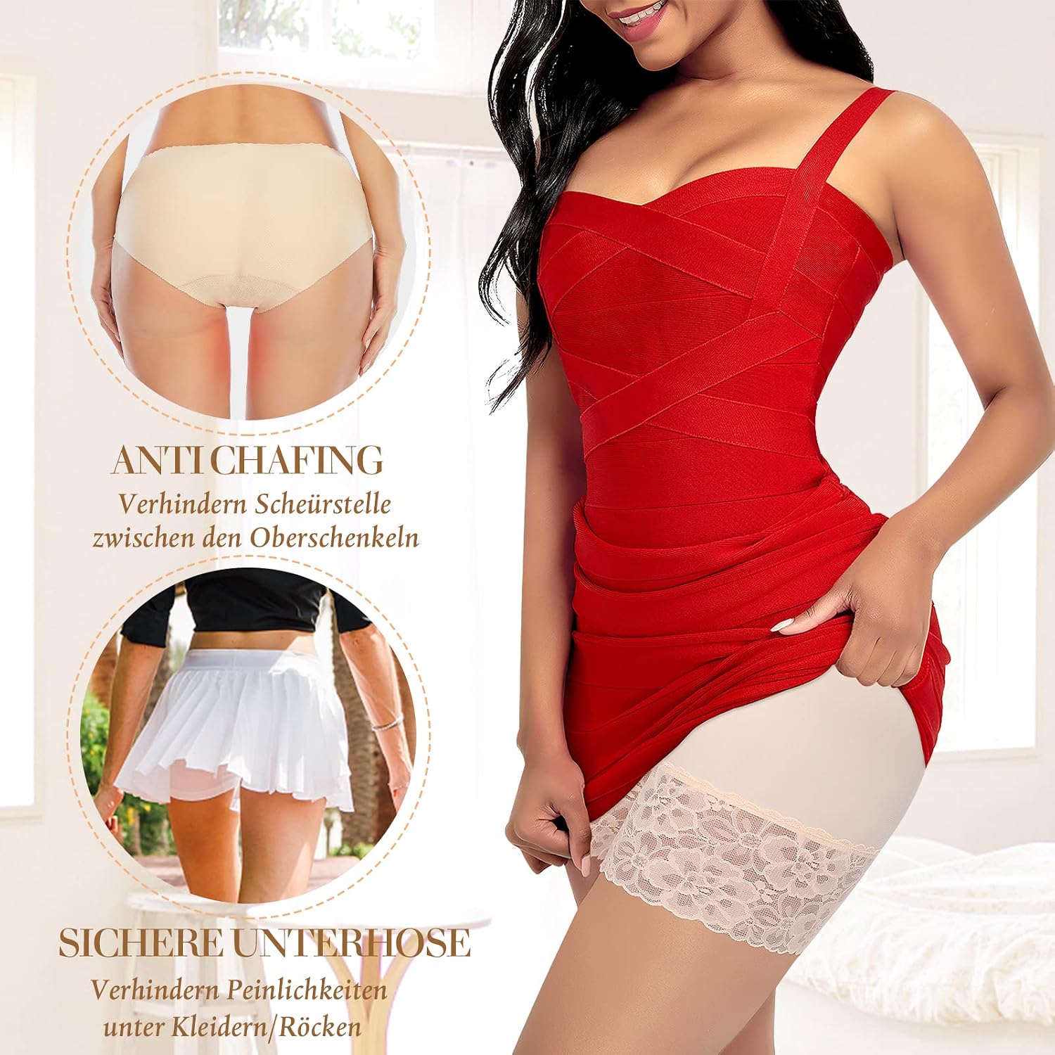 Detalle de YARRCO Damen Unterhose Spitze Radlerhose Kurz – Anti-Chafing Slipshorts