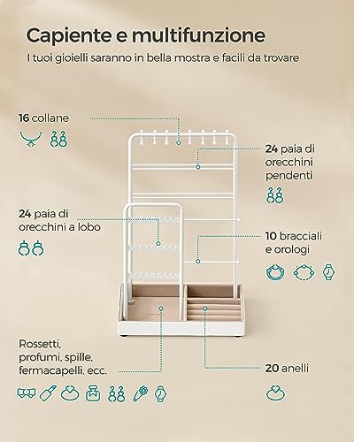 Detalle de SONGMICS Portagioie JJS021W01: Espositore per Gioielli in Metallo con Base in Velluto, 30 cm di Altezza