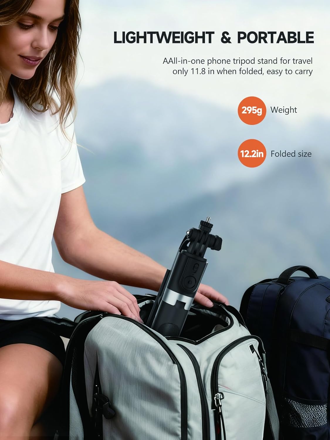 Detalle de QIVORO 71"/180cm Phone Tripod: Portable, Extendable Selfie Stick and Tripod for Phone or Camera