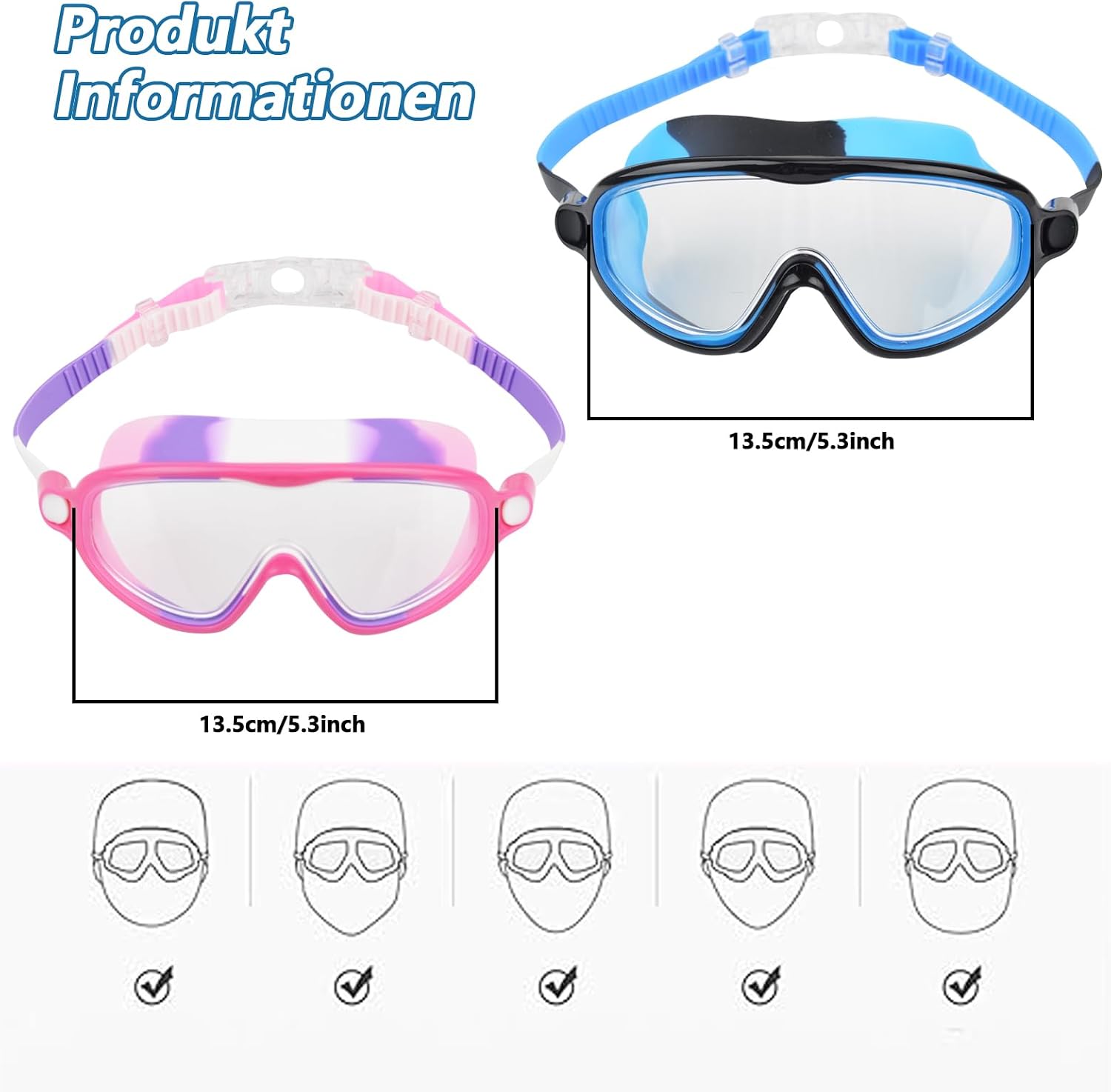Detalle de Moseem Schwimmbrille Kinder – 2er-Set, UV-Schutz, Anti-Nebel, verstellbare Silikon-Schwimmbrille für Kinder (3–15 Jahre)