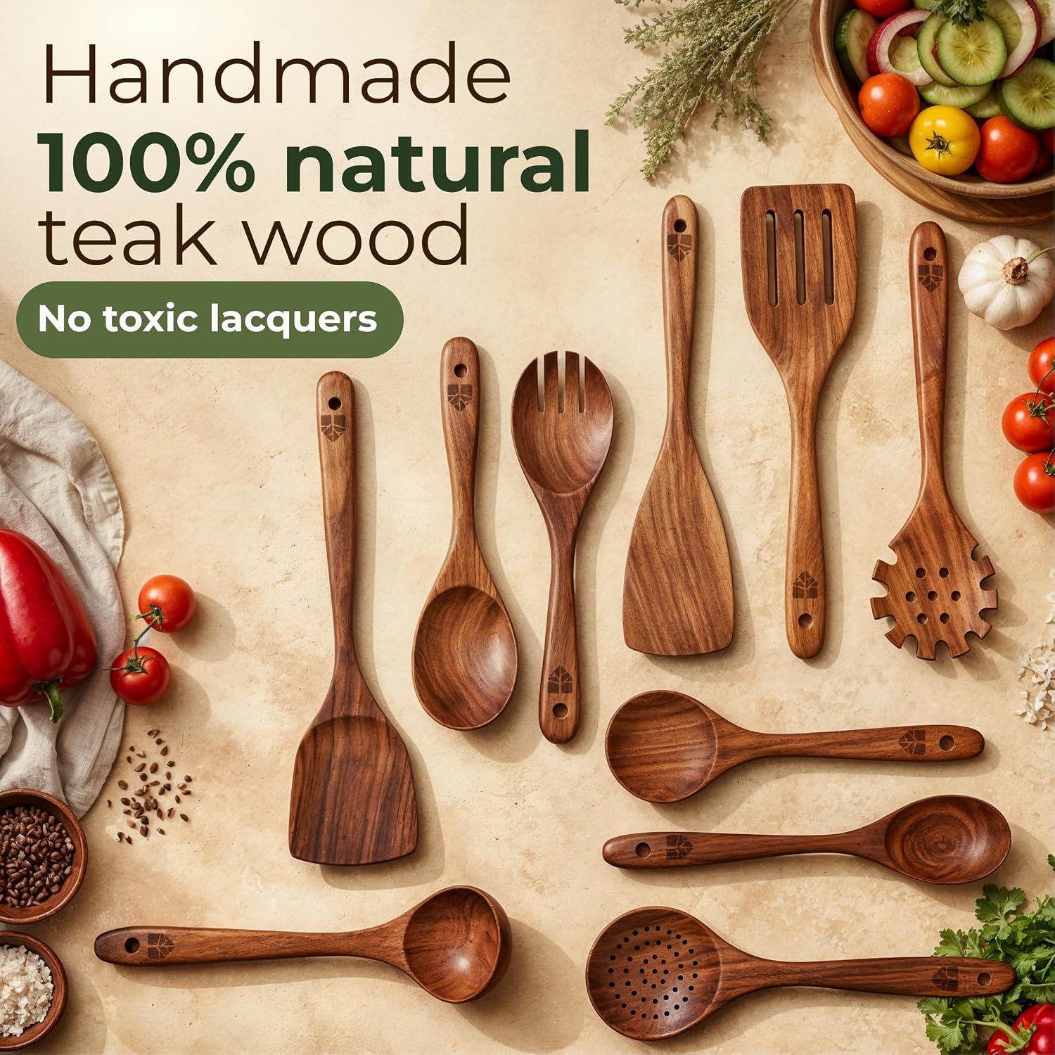 Thumbnail 6 de Teak Wood 10 Pc Cooking Spoon Set 🥄