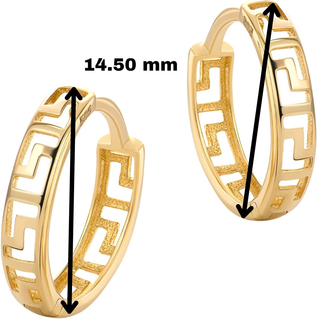 Thumbnail 2 de Piccole orecchini a cerchio in oro giallo 14k (585) a forma di chiave greca