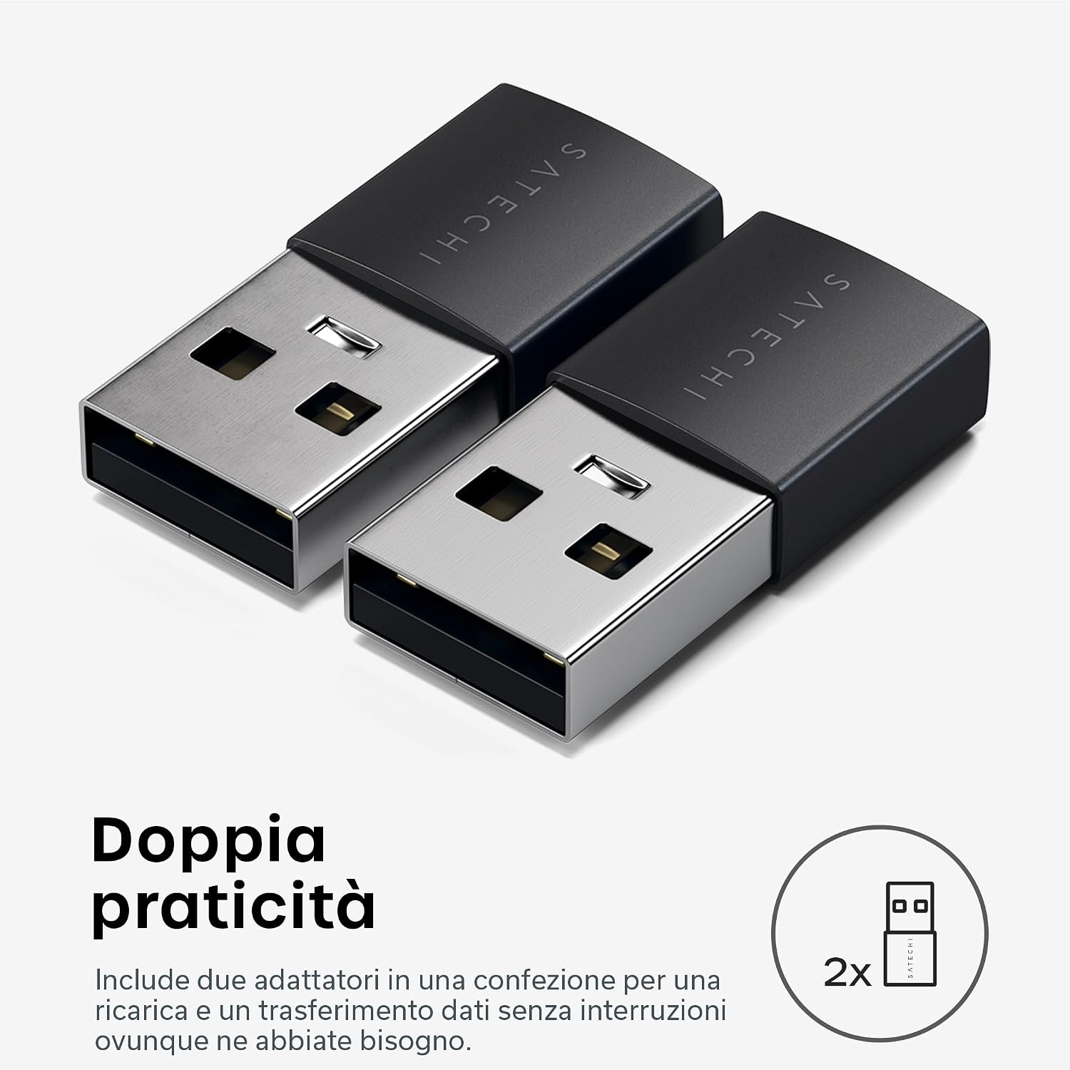 Detalle 2 de Satechi Adattatore USB-A a USB-C (Pack 2): trasferimento ultra-veloce e ricarica compatta per carPlay e PC