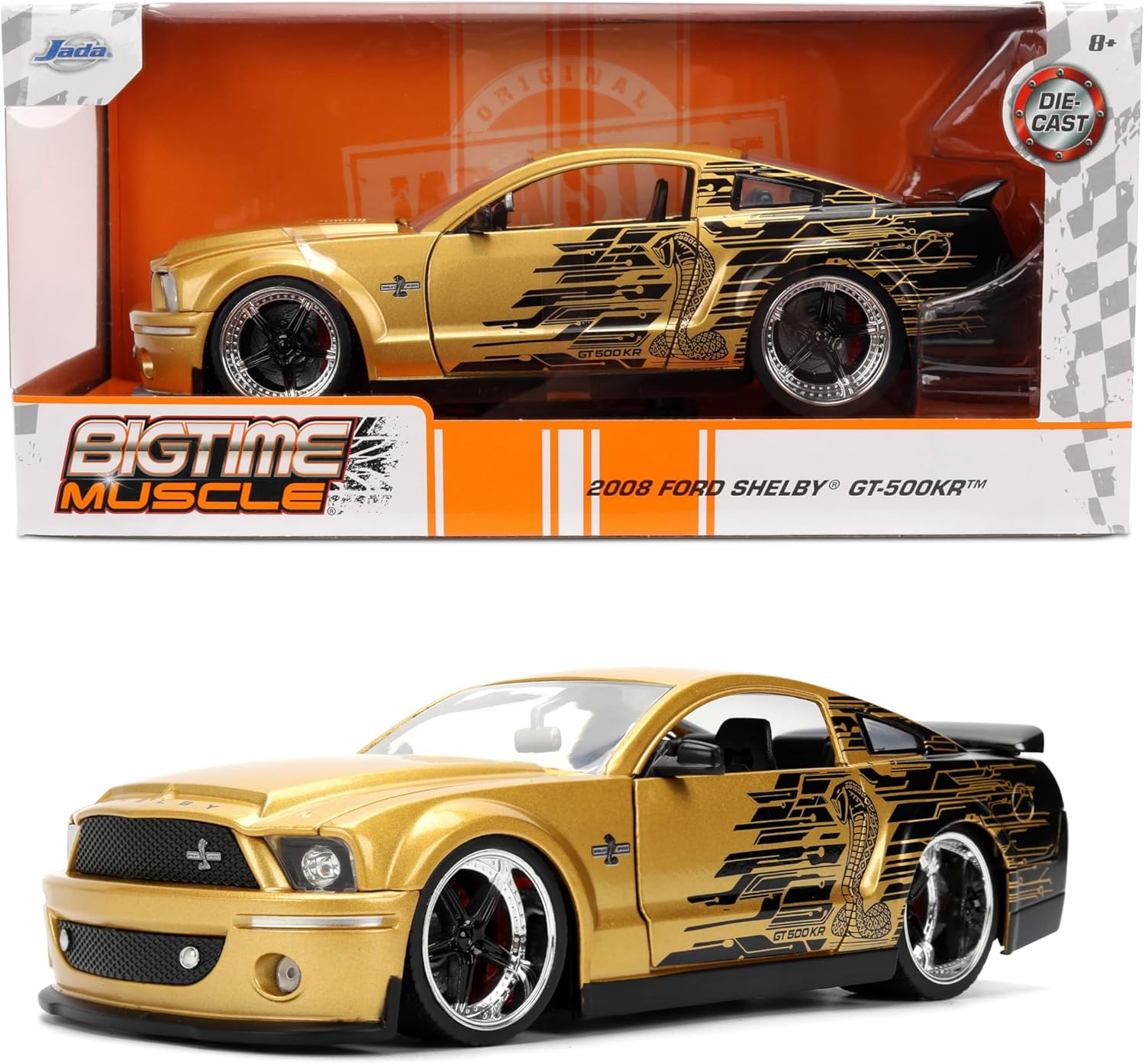 Detalle de Jada Toys ビッグタイム マッスル 1:24 2008 フォード シェルビー GT-500KR ダイキャストカー ゴールド&ブラック