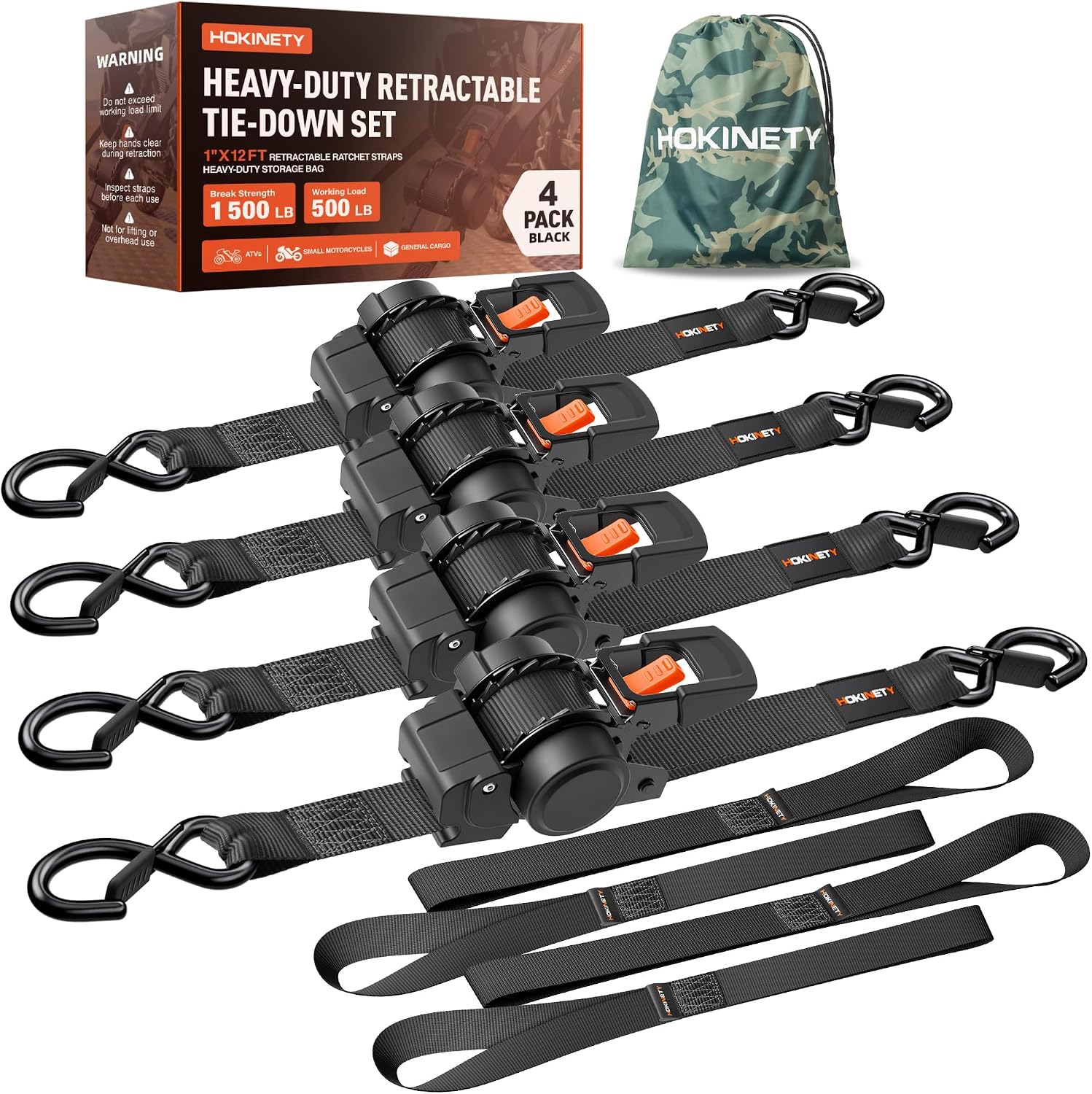 Detalle de HOKINETY Retractable Ratchet Straps, 12 Feet
