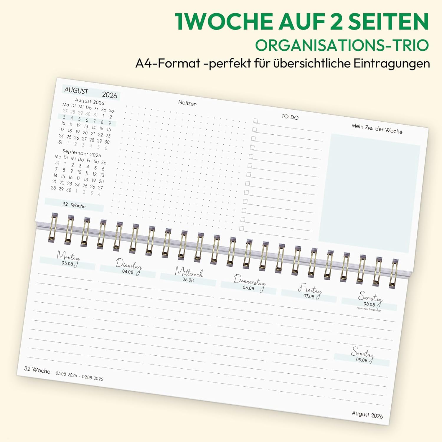 Thumbnail 2 de KONVINIT Wochen-Tischkalender 2026 – Stehkalender im Querformat, 2 Seiten pro Woche