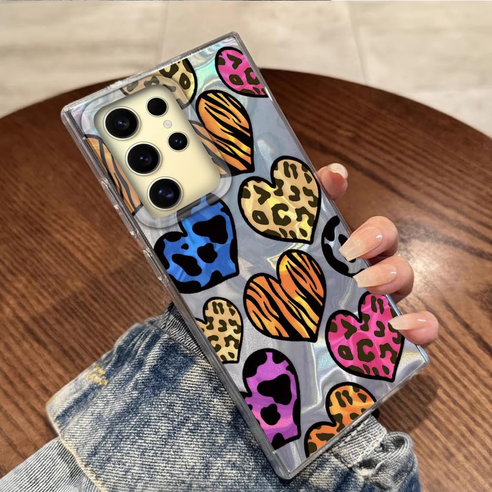 Detalle de Tedyhulle Handyhülle für Samsung Galaxy S24 Ultra mit TPU-Stoßfänger & Leopardenherz-Design