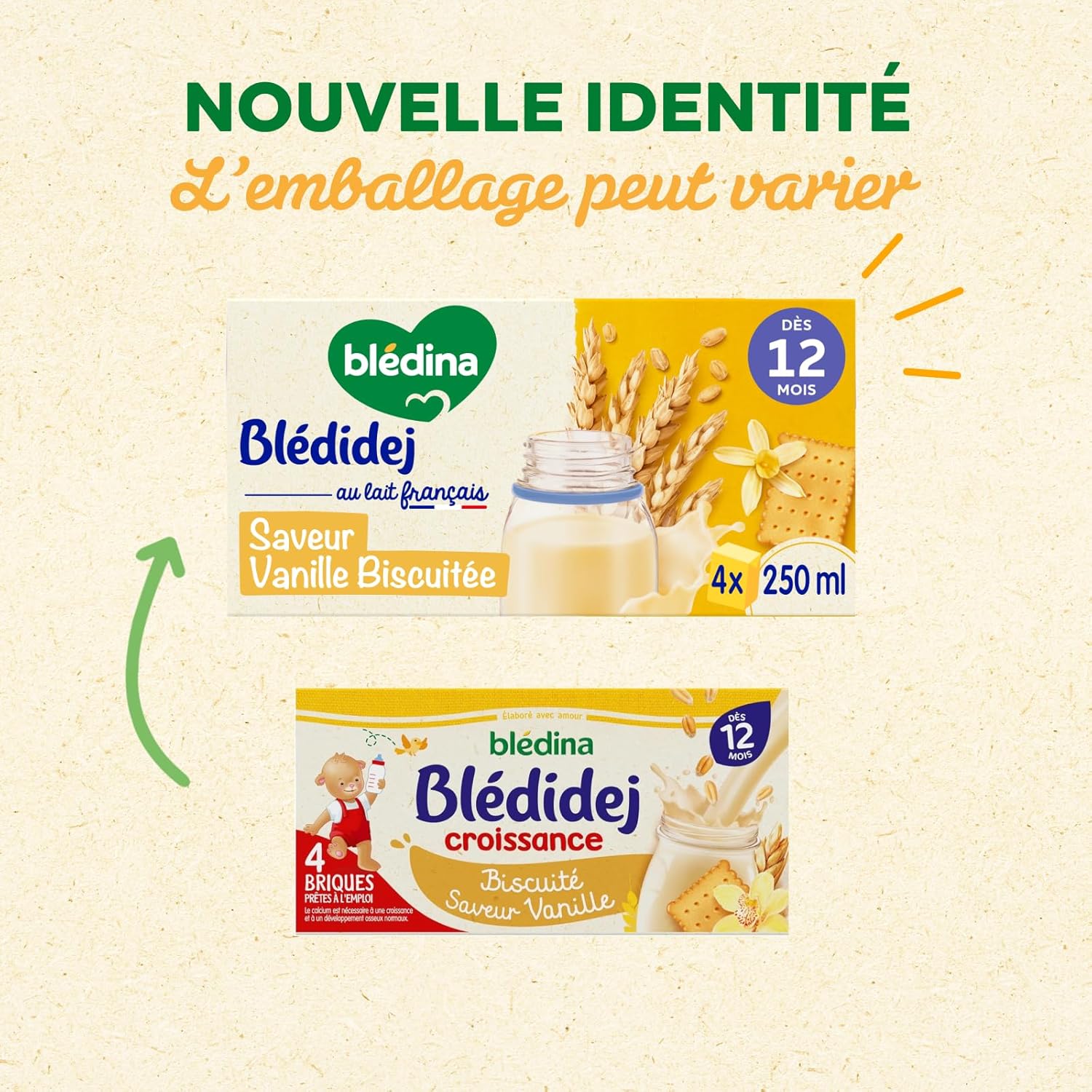 Thumbnail 2 de Blédidej Céréales bébé Biscuité Vanille – dès 12 mois, lait prêt à l’emploi en briques 250 mL (x12)