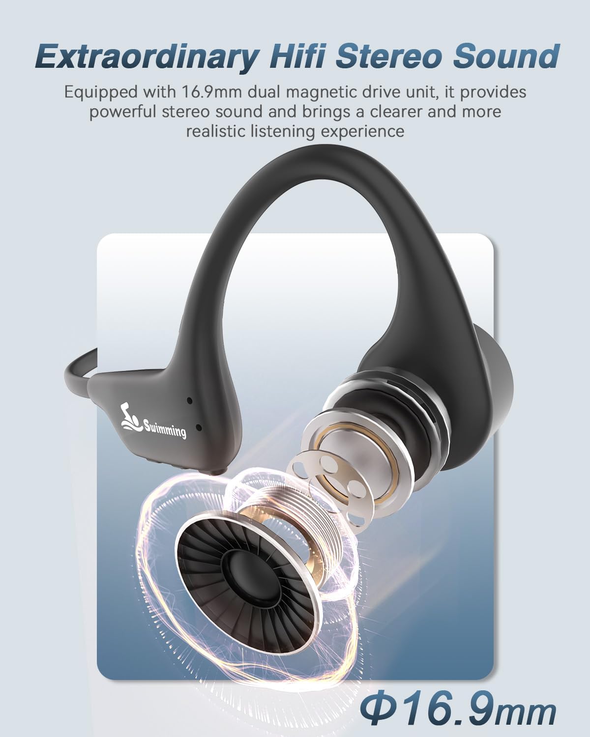 Thumbnail 5 de ANSTEN Casque de conduction osseuse pour natation IPX8 avec Bluetooth 5.4 et lecteur MP3 8G