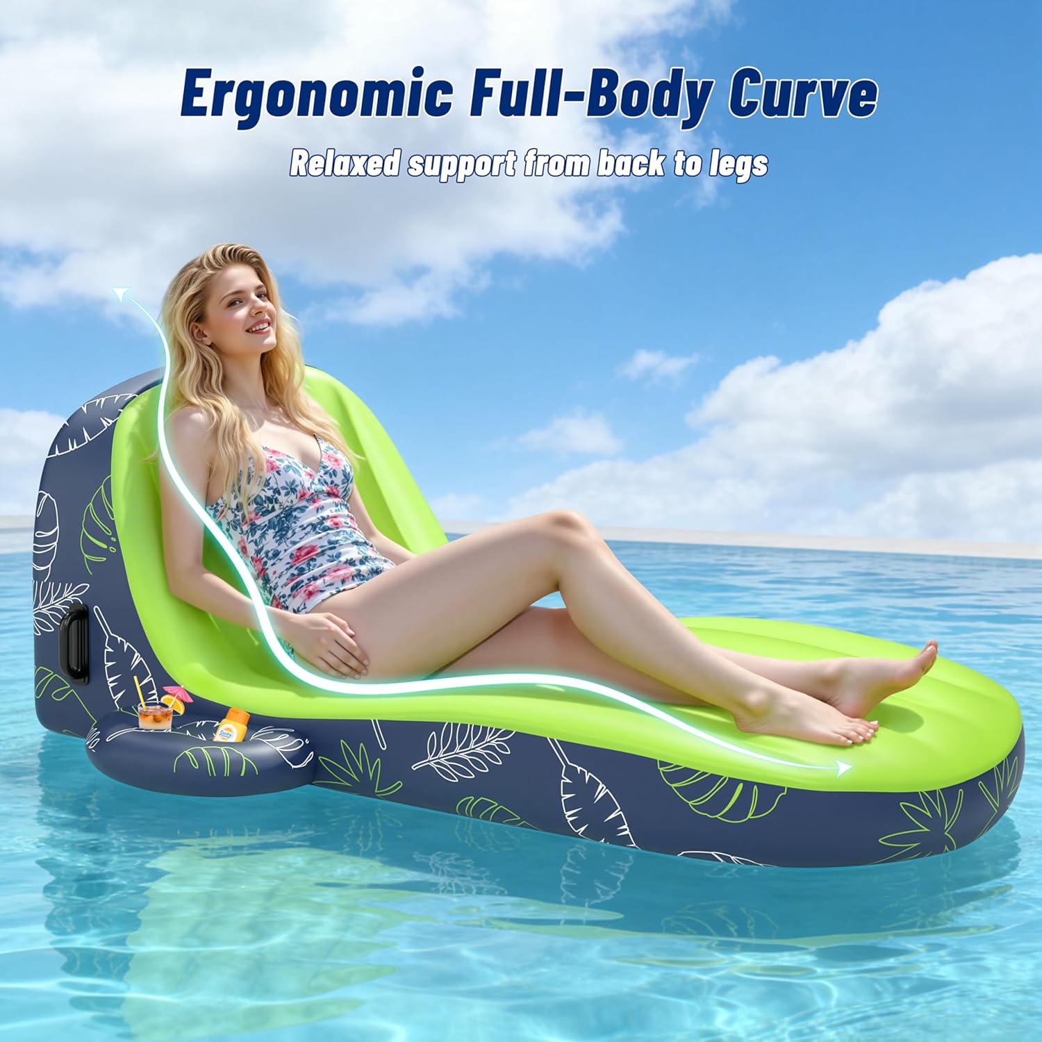 Thumbnail 3 de JOSEN Adult Heavy-Duty Pool Float Lounger (66 x 35 in) with Cup Holders & Caddy