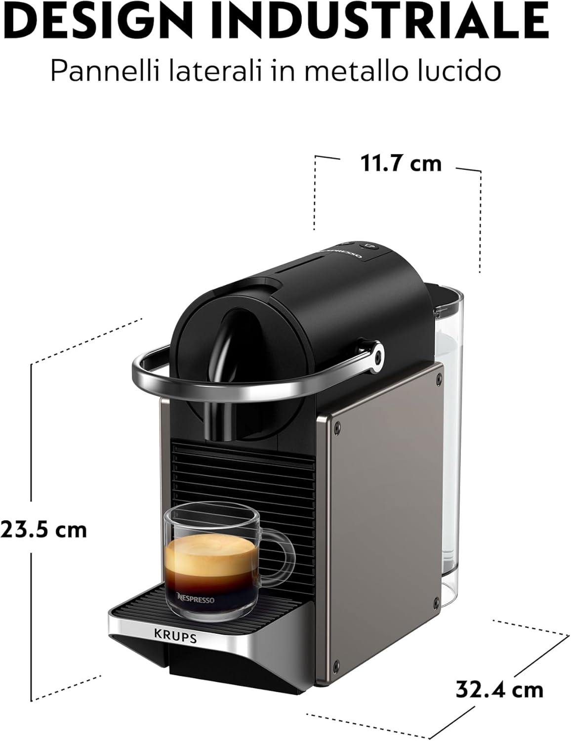 Thumbnail 4 de Krups XN306TK Nespresso Pixie Titan: macchina per caffè espresso compatta, 2 dosi e design robusto