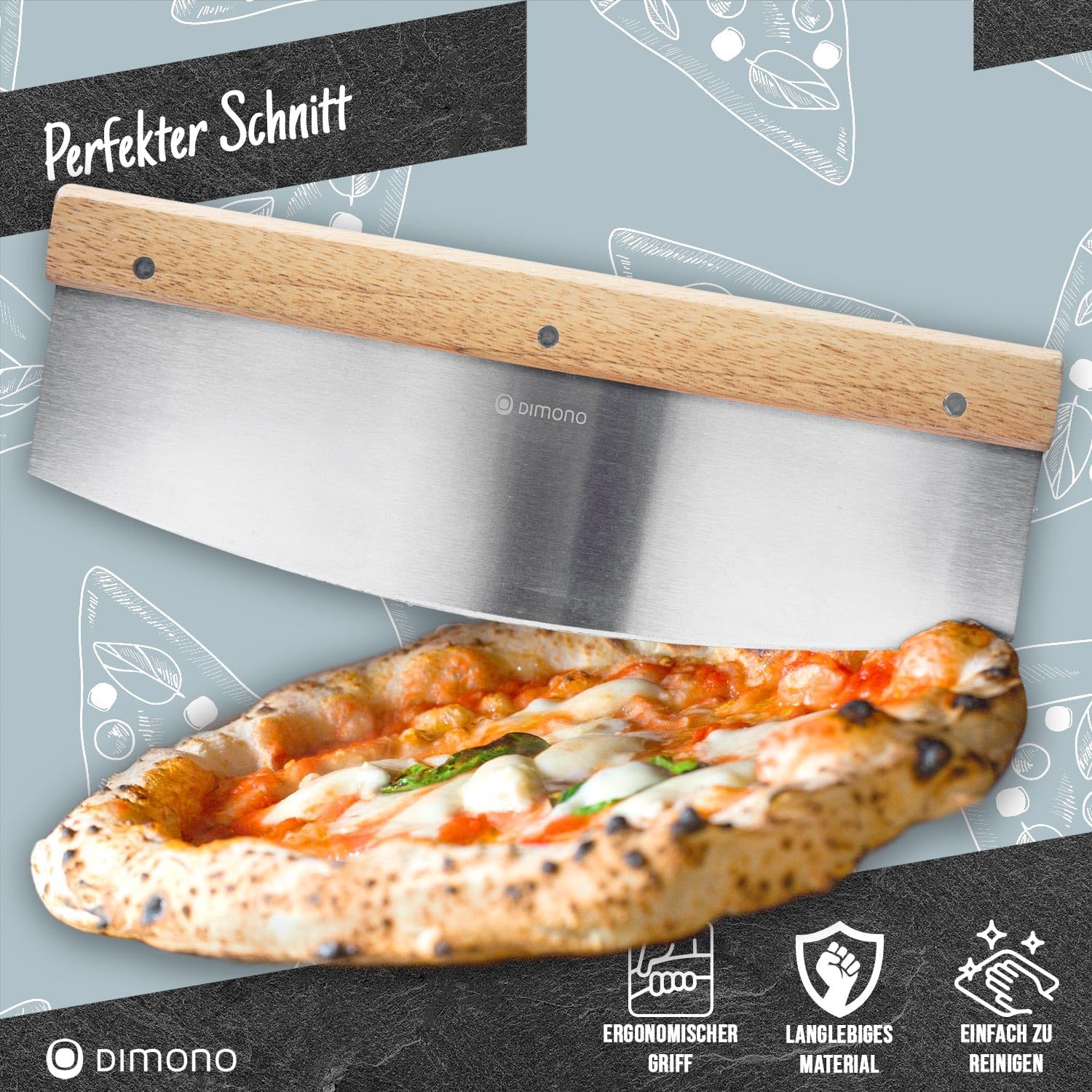 Thumbnail 1 de Dimono 35 cm Pizza Rocker Knife with Stainless Steel Blade and Wood Handle