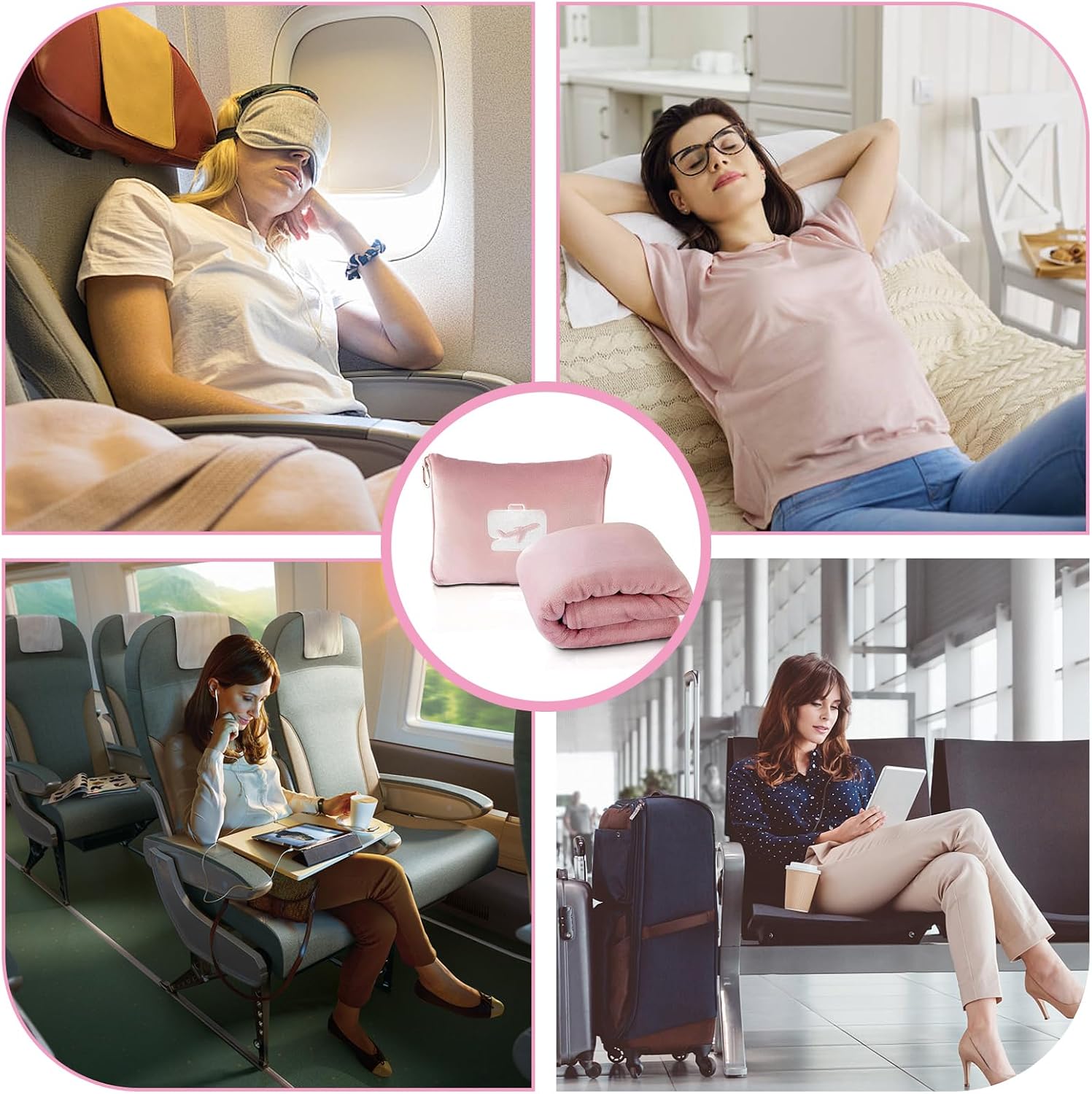 Thumbnail 5 de Travel Blanket and Pillow 50x60 in Light Pink