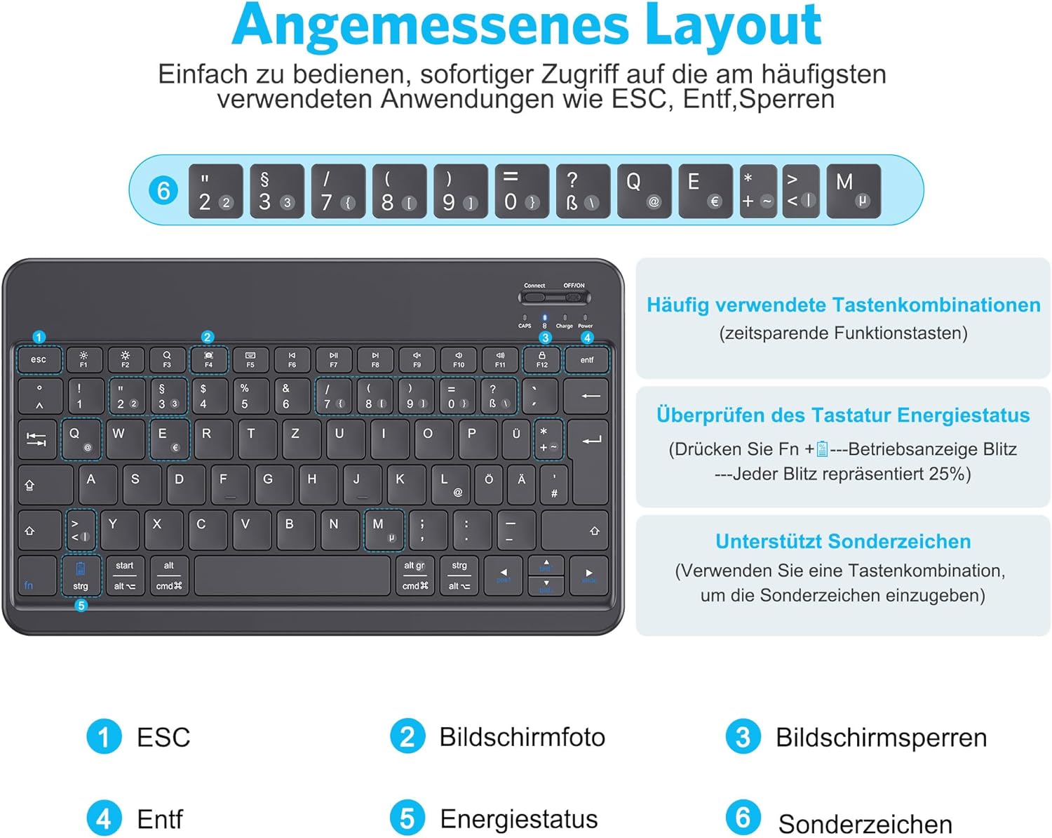 Detalle 2 de Emetok Bluetooth Tastatur 24,7×15×0,6 cm ⌨