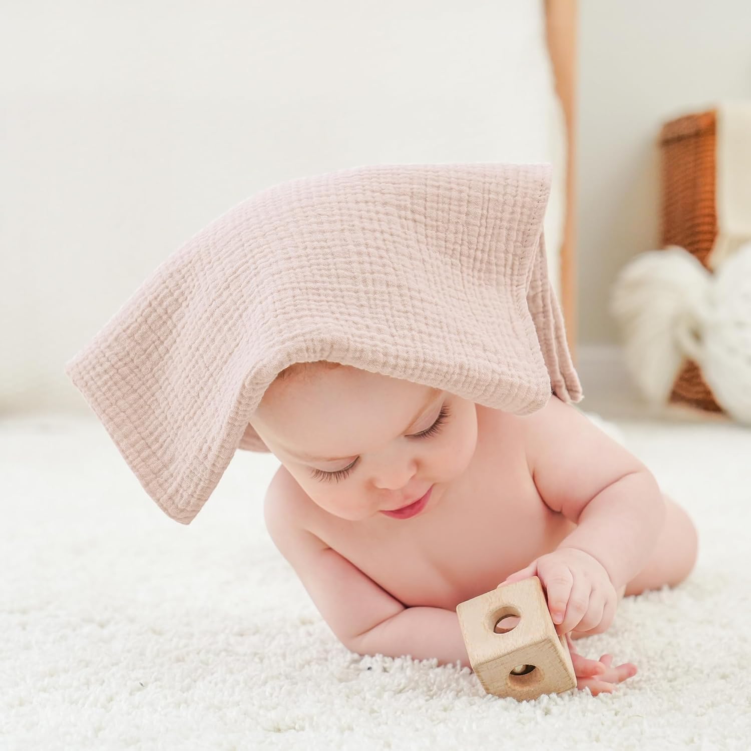 Thumbnail 3 de Bearmoss Musselin-Spucktücher für Babys aus 100% Baumwolle, 3er-Set 60 x 60 cm (Rosa Herz)