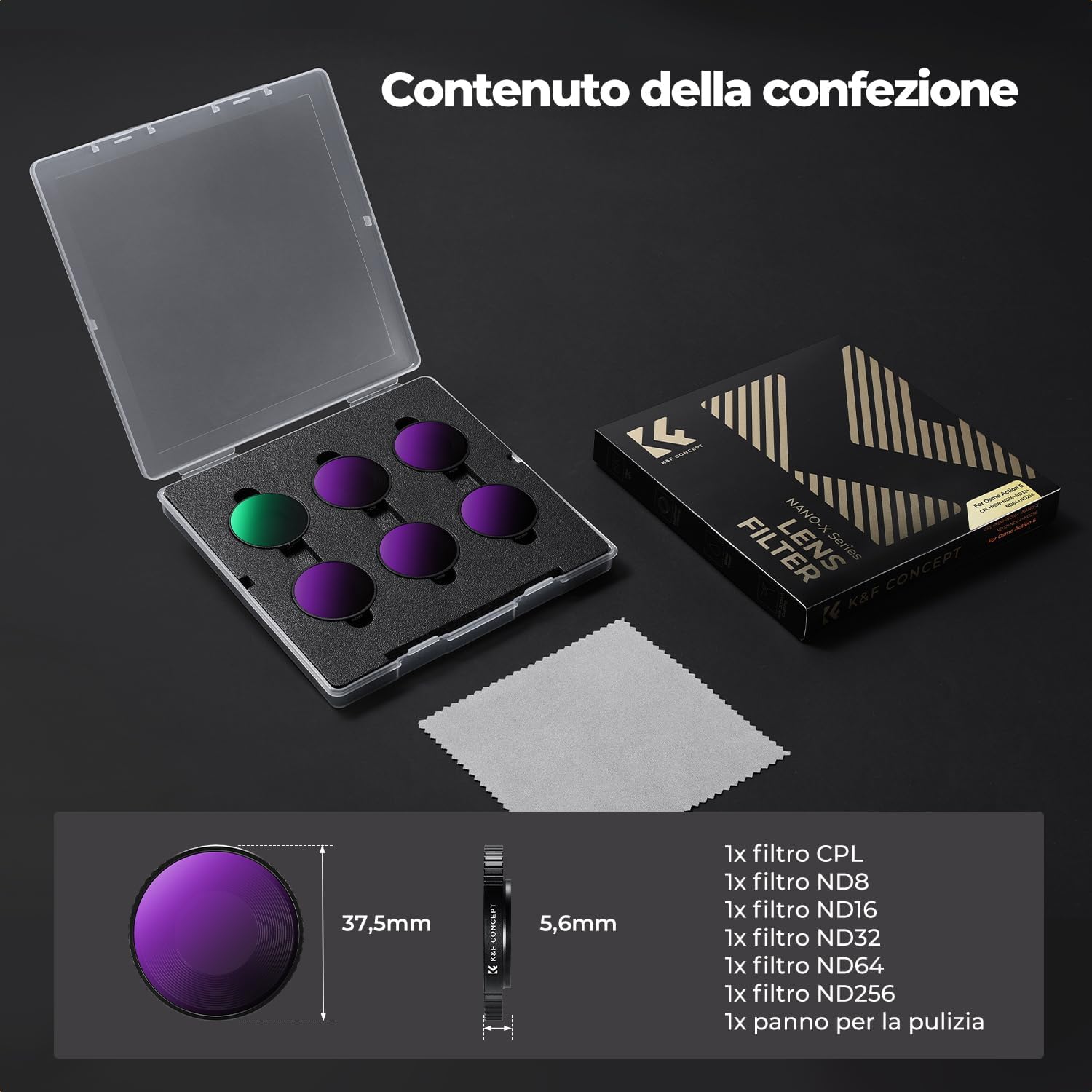 Thumbnail 6 de K&F CONCEPT Kit filtri HD CPL e ND per DJI Osmo Action 6 (ND8–ND256)