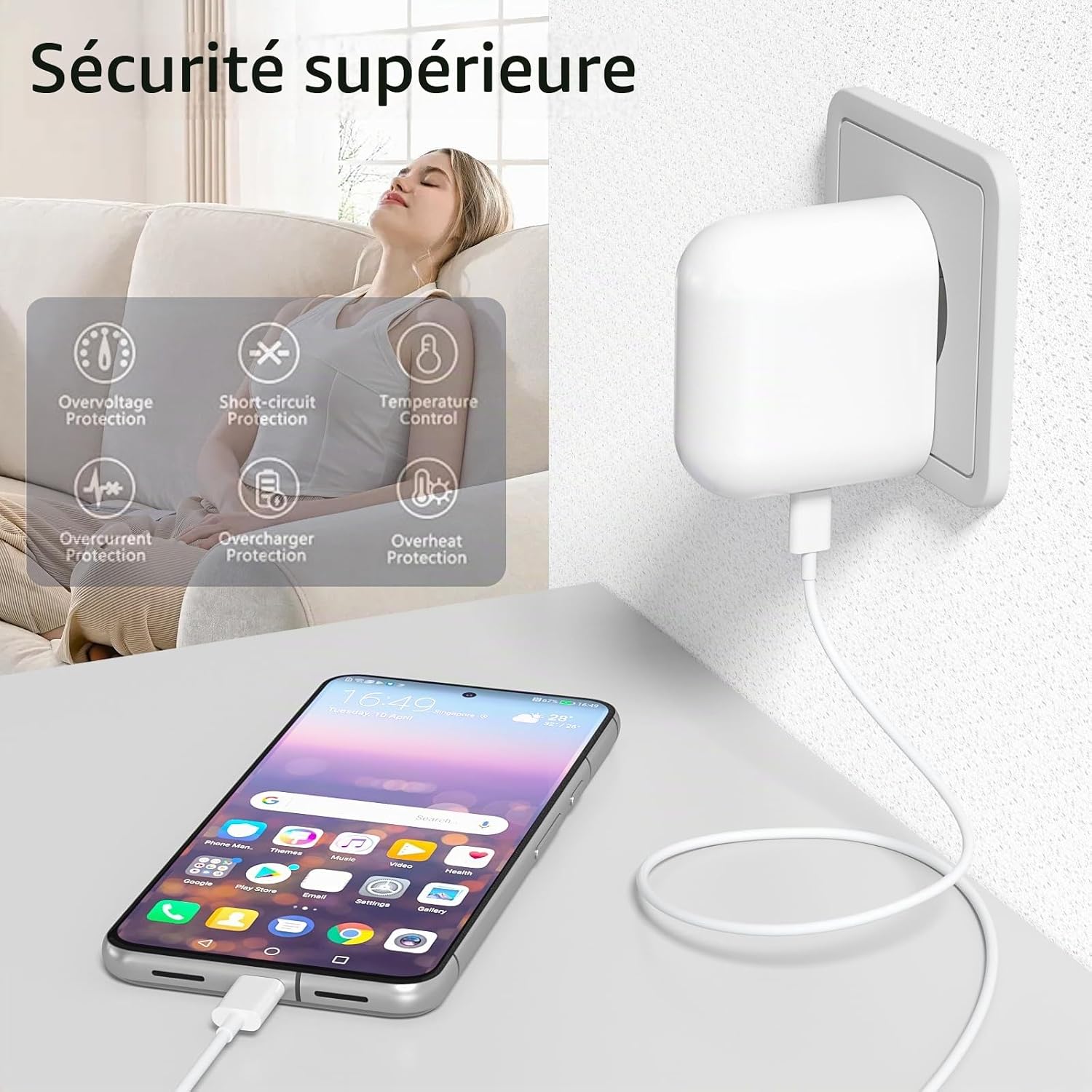 Thumbnail 6 de Ysevnotan 45 W USB-C-oplader met Power Delivery 3.0 voor Google Pixel
