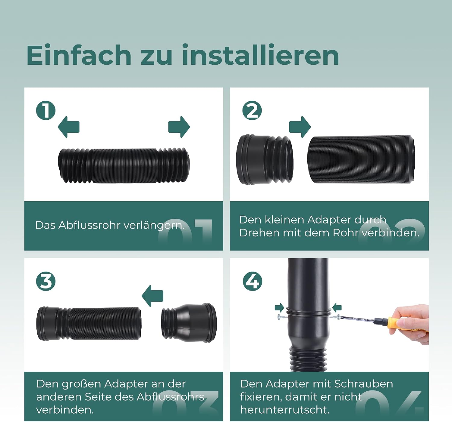 Detalle 2 de BKITC flexibel stuprörsförlängning 47–150 cm med adaptrar för 80/100 mm