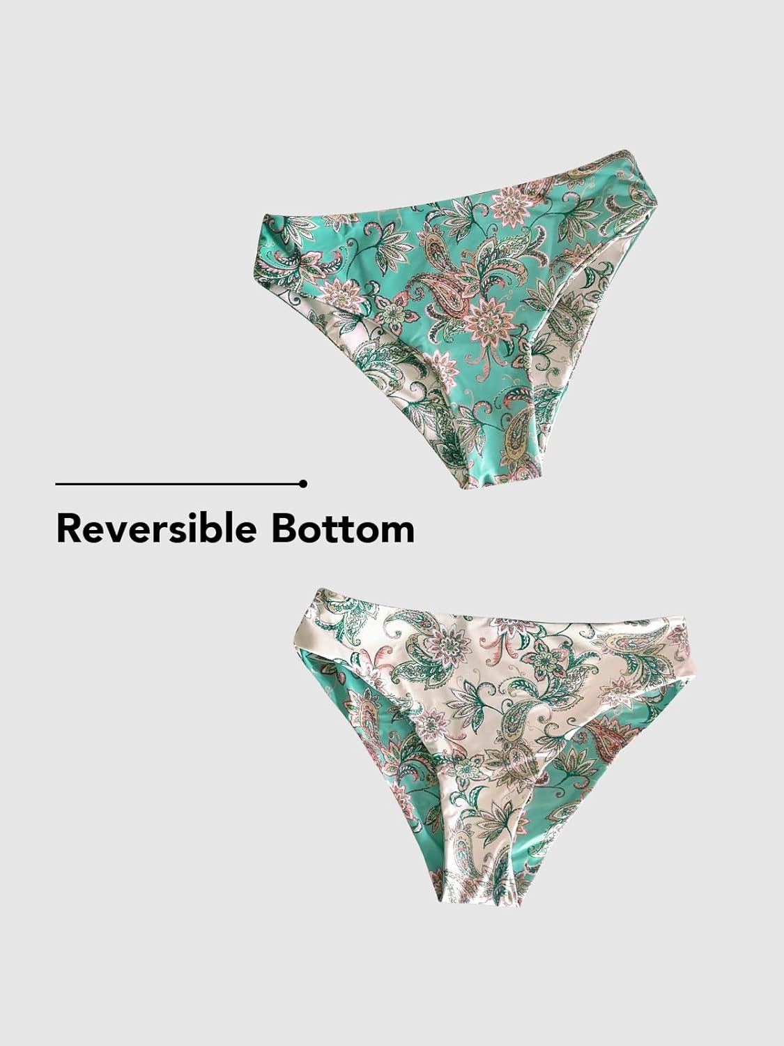 Thumbnail 3 de CUPSHE Ensemble bikini deux pièces pour femme – Col en V profond, auto-noué, motif cachemire, réversible – Taille moyenne
