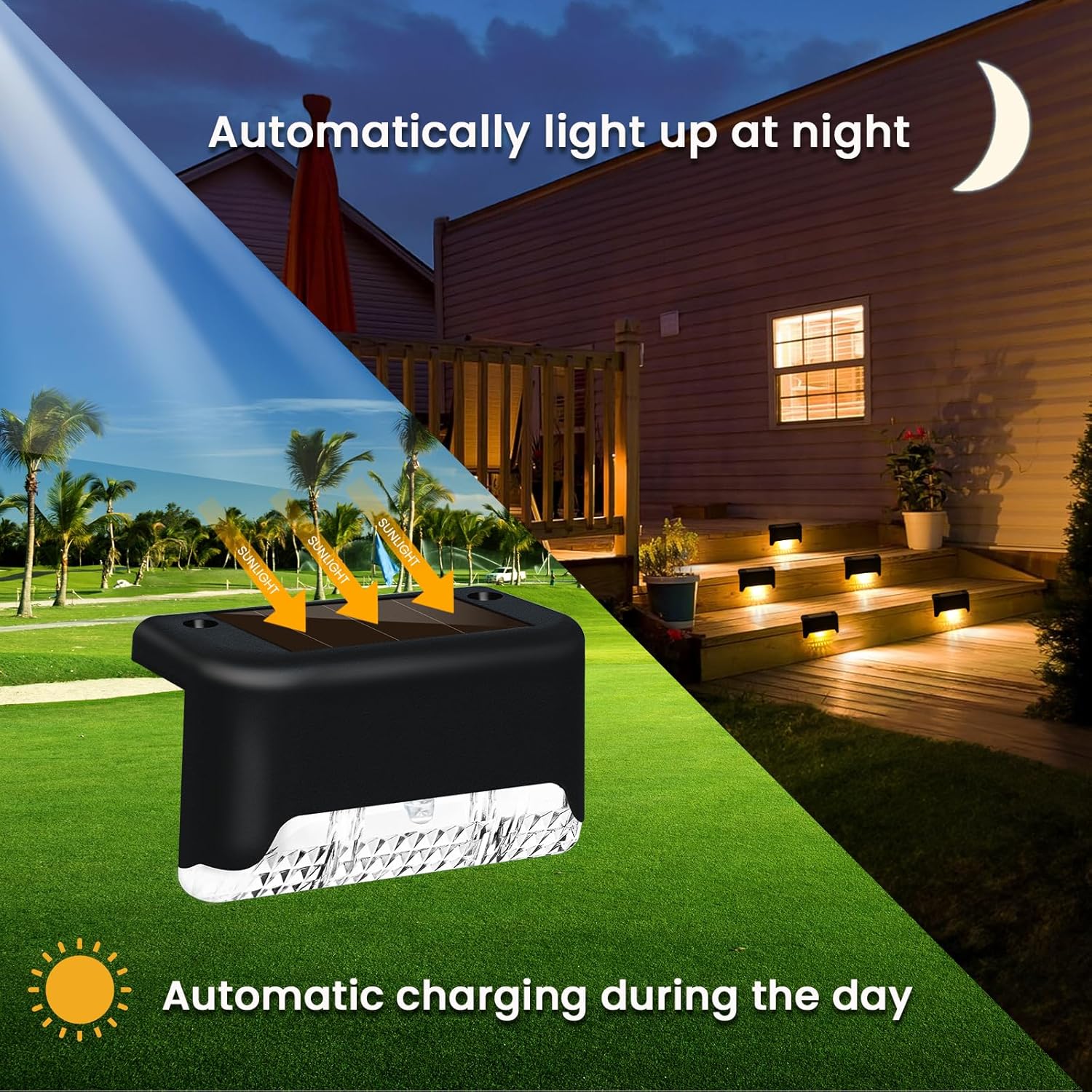 Detalle de Caldarax 8 Pack Solar Fence Lights: Practical Warm White LED for Outdoor Steps and Paths
