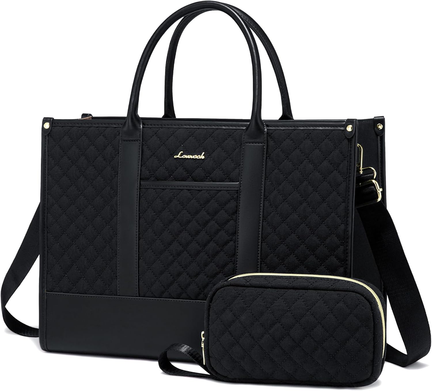 Detalle de LOVEVOOK 17-inch Laptop Tote Bag with Adjustable Straps & Clutch, Black